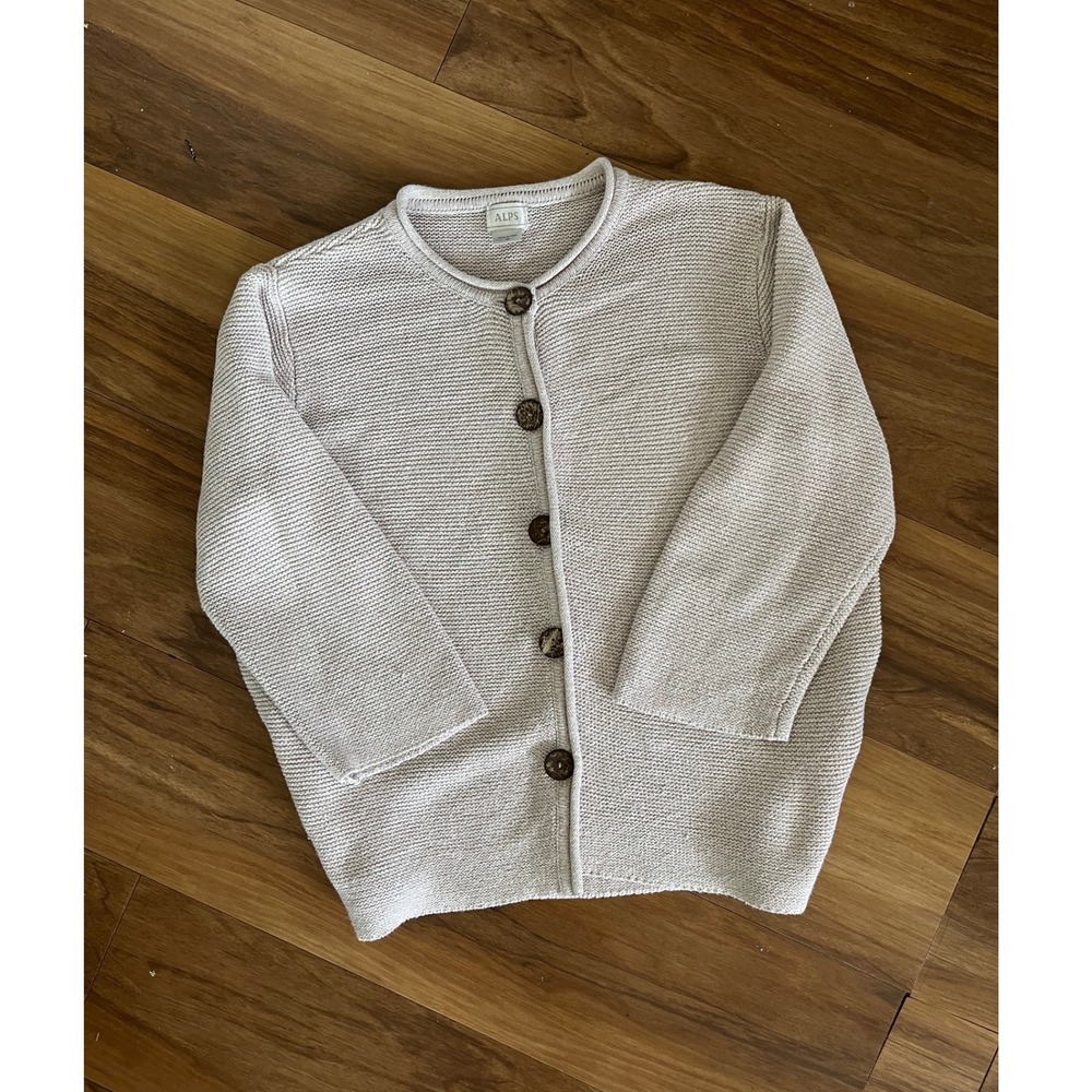 ALPS Beige Cotton Blend Knit Button Front Cardigan Sweater Womens M minimalist
